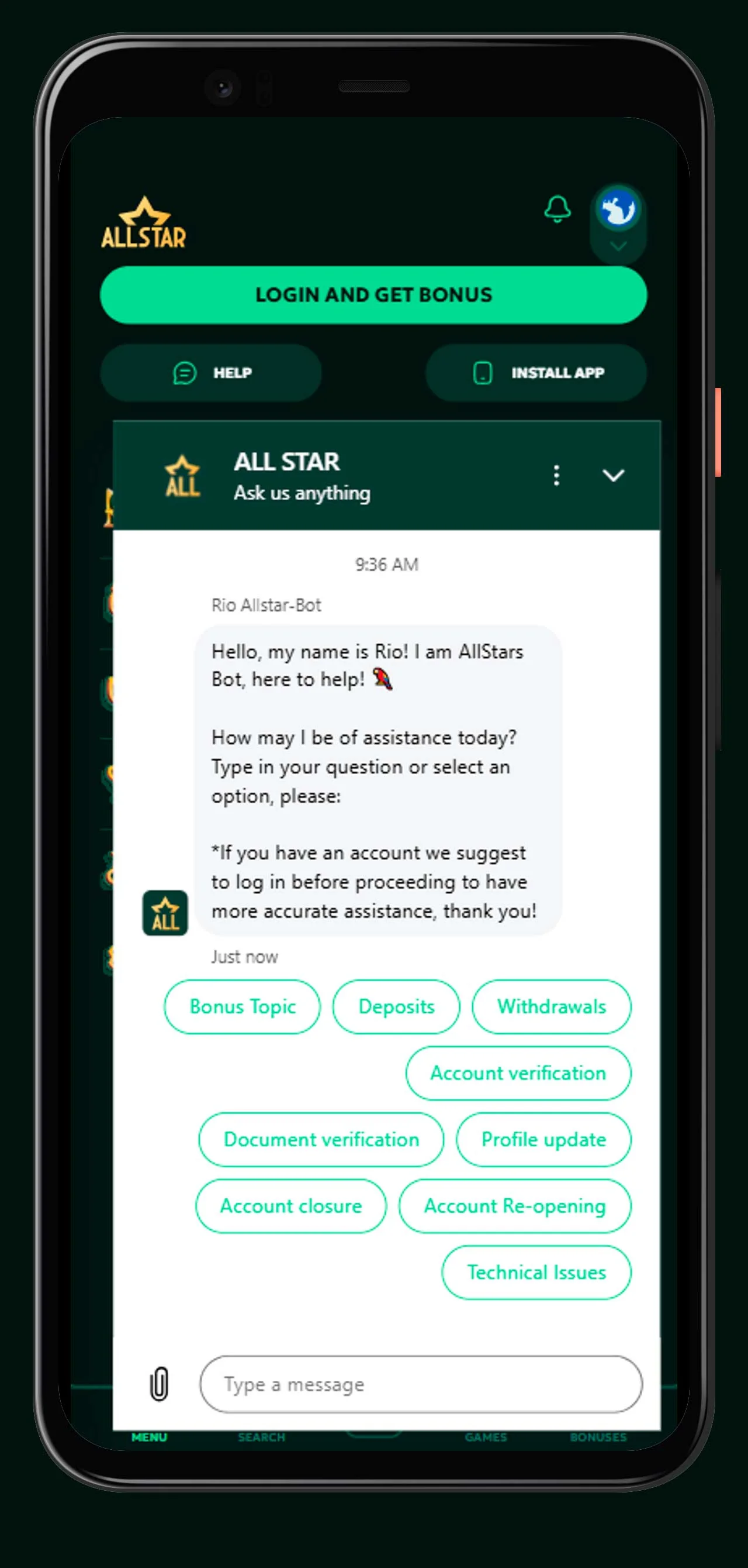 allstar casino support